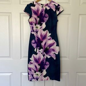 Beautiful modern floral navy blue dress